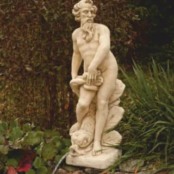 Casa Padrino Jugendstil Wasserspeier Skulptur Neptun mit Fisch Beige H. 132 cm