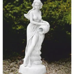 Casa Padrino Jugendstil Wasserspeier Skulptur Frau mit Krug Weiß H. 69 cm - Garten Deko