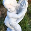 Casa Padrino Jugendstil Wasserspeier Skulptur Junge mit Fisch Grau H. 48 cm - Elegante Wasserspeier Stein Figur - Barock & Jugendstil Garten Deko Accessoires