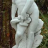 Casa Padrino Jugendstil Wasserspeier Skulptur Neptun mit Fisch Grau 30 x 35 x H. 132 cm - Elegante Wasserspeier Stein Figur - Barock & Jugendstil Garten Deko Accessoires