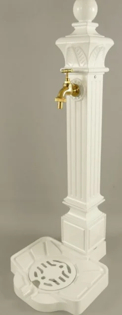 Casa Padrino Jugendstil Wassersäule Weiß / Gold 33 x 29 x H. 83 cm - Nostalgische Aluminium Wasserzapfsäule mit Messing Wasserhahn - Barock & Jugendstil Garten Accessoires
