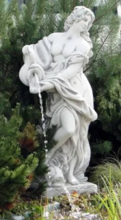Casa Padrino Jugendstil Wasserspeier Skulptur Frau mit Krug Grau 44 x 40 x H. 140 cm - Elegante Wasserspeier Stein Figur - Barock & Jugendstil Garten Deko Accessoires