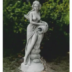 Casa Padrino Jugendstil Wasserspeier Skulptur Frau mit Krug Grau H. 69 cm - Garten Deko