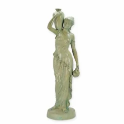 Casa Padrino Jugendstil Wasserspeier Bronze Skulptur Frau mit 2 Krügen Antik Beige H. 101,5 cm