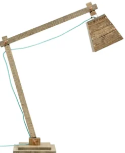 Casa Padrino Kiefernholz Tischleuchte Naturfarben 90 x 30 x H. 105 cm - Luxus Tischlampe mit aqua blauem Kabel