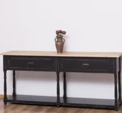Casa Padrino Konsole im Landhausstil mit 2 Schubladen und Eichenholzplatte, 180 x 45 x 76 cm
