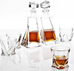 Casa Padrino Kristallglas Whisky / Cognac 6er Set - Luxus Hotel & Restaurant Accessoires - 2 Flaschen (11x10xH.38cm) & 4 Gläser (Ø9xH.9,5cm)