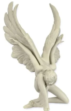 Casa Padrino Kunstharz Dekofigur Engel Creme 20,5 x 21,2 x H. 34,1 cm - Elegante Kunstharz Deko Skulptur - Schreibtisch Deko - Wohnzimmer Deko