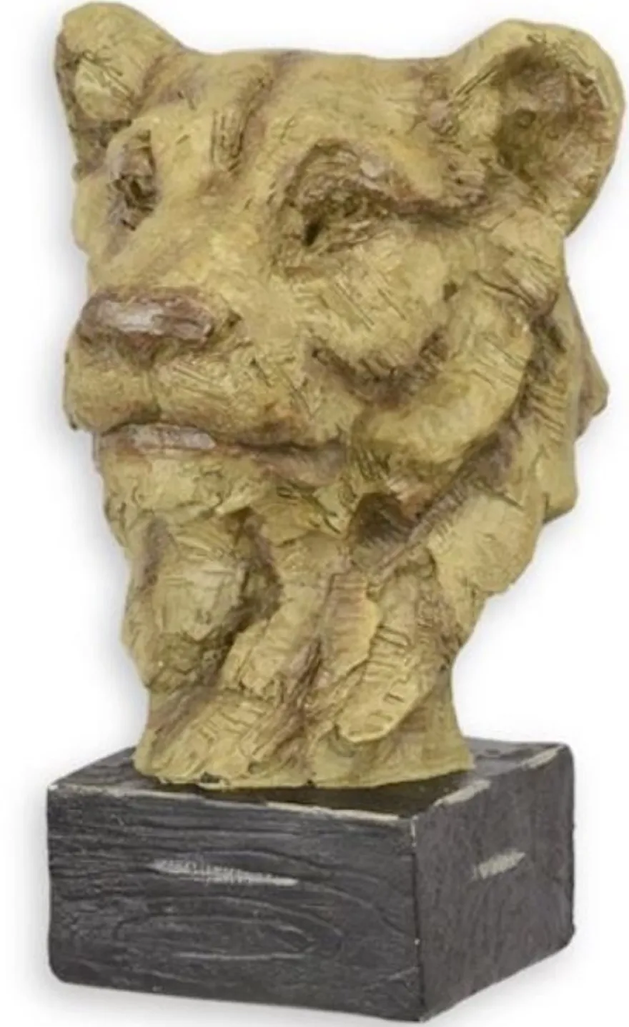 Casa Padrino Kunstharz Deko Skulptur Löwenkopf Beige / Schwarz 22,1 x 20,9 x H. 32,4 cm - Dekofigur - Schreibtisch Deko - Wohnzimmer Deko
