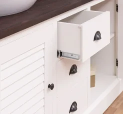 Casa Padrino Landhausstil Badezimmer Set Weiß / Dunkelbraun - 1 Doppelwaschtisch & 2 Wandspiegel - Massivholz Badezimmermöbel im Landhausstil