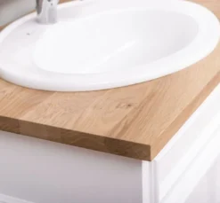 Casa Padrino Landhausstil Badezimmer Set Weiß / Naturfarben - 1 Doppelwaschtisch & 1 Wandspiegel - Massivholz Badezimmermöbel im Landhausstil