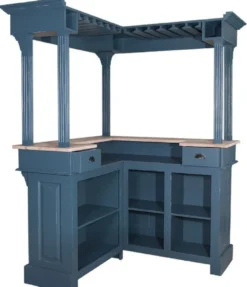 Casa Padrino Landhausstil Bar Theke Antik Blau / Naturfarben 148 x 148 x H. 210 cm - Massivholz Thekentisch - Massivholz Barmöbel - Barmöbel im Landhausstil - Landhausstil Einrichtung