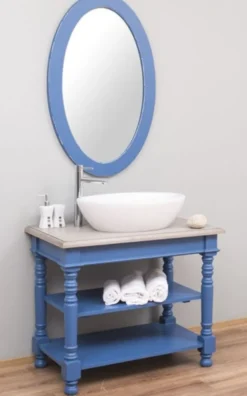 Casa Padrino Landhausstil Badezimmer Set Blau / Hellgrau - 1 Waschtisch & 1 Wandspiegel - Massivholz Badezimmer Möbel im Landhausstil