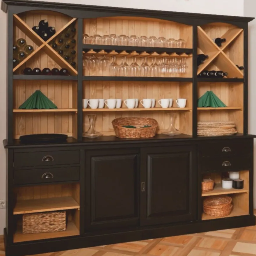 Casa Padrino Landhausstil Barschrank Schwarz / Naturfarben 240 cm - Bar Möbel