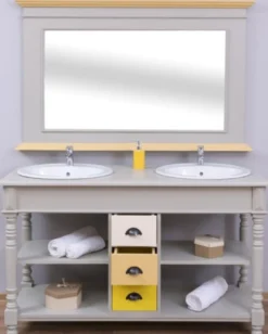 Casa Padrino Landhausstil Badezimmer Set Grau / Naturfarben / Mehrfarbig - 1 Doppelwaschtisch & 1 Wandspiegel - Massivholz Badezimmermöbel im Landhausstil