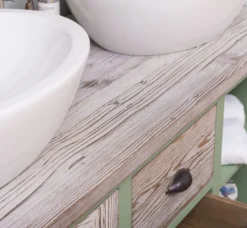 Casa Padrino Landhausstil Badezimmer Set Grün / Naturfarben - 1 Doppelwaschtisch & 1 Wandspiegel & 1 Regalschrank - Massivholz Badezimmer Möbel im Landhausstil