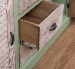 Casa Padrino Landhausstil Badezimmer Set Grün / Naturfarben - 1 Doppelwaschtisch & 1 Wandspiegel & 1 Regalschrank - Massivholz Badezimmer Möbel im Landhausstil