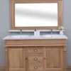 Casa Padrino Landhausstil Badezimmer Set Braun / Weiß - 1 Doppelwaschtisch & 2 Waschbecken & 2 Wasserhähne & 1 Wandspiegel - Massivholz Badezimmermöbel im Landhausstil
