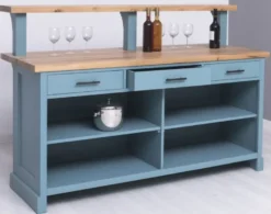 Casa Padrino Landhausstil Bar Theke Hellblau / Naturfarben 180 x 68 x H. 120 cm - Massivholz Thekentisch - Massivholz Barmöbel - Barmöbel im Landhausstil - Landhausstil Einrichtung