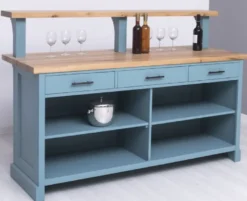 Casa Padrino Landhausstil Bar Theke Hellblau / Naturfarben 180 x 68 x H. 120 cm - Massivholz Thekentisch - Massivholz Barmöbel - Barmöbel im Landhausstil - Landhausstil Einrichtung