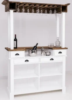 Casa Padrino Landhausstil Bar Theke Weiß / Braun 150 x 56 x H. 210 cm - Massivholz Thekentisch - Massivholz Bar Möbel im Landhausstil