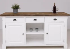 Casa Padrino Landhausstil Bar Theke Weiß / Dunkelbraun 191 x 68 x H. 95 cm - Massivholz Thekentisch - Bartisch - Massivholz Bar Möbel im Landhausstil