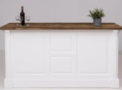 Casa Padrino Landhausstil Bar Theke Weiß / Dunkelbraun 191 x 68 x H. 95 cm - Massivholz Thekentisch - Bartisch - Massivholz Bar Möbel im Landhausstil