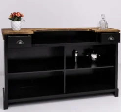 Casa Padrino Landhausstil Bar Theke Schwarz / Braun 180 x 51 x H. 107 cm - Massivholz Thekentisch - Massivholz Barmöbel - Barmöbel im Landhausstil - Landhausstil Einrichtung