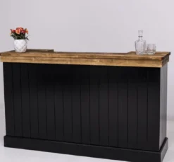 Casa Padrino Landhausstil Bar Theke Schwarz / Braun 180 x 51 x H. 107 cm - Massivholz Thekentisch - Massivholz Barmöbel - Barmöbel im Landhausstil - Landhausstil Einrichtung