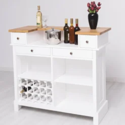 Casa Padrino Landhausstil Bar Theke Weiß / Naturfarben 120 cm - Massive Bar Möbel