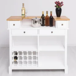 Casa Padrino Landhausstil Bar Theke Weiß / Naturfarben 120 cm - Massive Bar Möbel