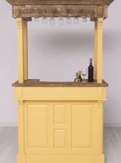 Casa Padrino Landhausstil Bar Theke Gelb / Braun 140 x 51 x H. 210 cm - Massivholz Thekentisch - Massivholz Barmöbel - Barmöbel im Landhausstil - Landhausstil Einrichtung