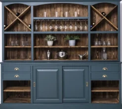 Casa Padrino Landhausstil Barschrank Blau / Dunkelbraun 240 x 50 x H. 210 cm - Massivholz Weinschrank im Landhausstil - Landhausstil Möbel - Bar Möbel im Landhausstil - Landhausstil Einrichtung
