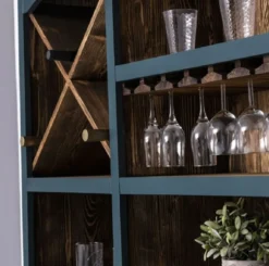 Casa Padrino Landhausstil Barschrank Blau / Dunkelbraun 240 x 50 x H. 210 cm - Massivholz Weinschrank im Landhausstil - Landhausstil Möbel - Bar Möbel im Landhausstil - Landhausstil Einrichtung