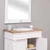 Casa Padrino Landhausstil Badezimmer Set Weiß / Naturfarben - 1 Waschtisch & 1 Wandspiegel - Massivholz Badezimmer Möbel im Landhausstil