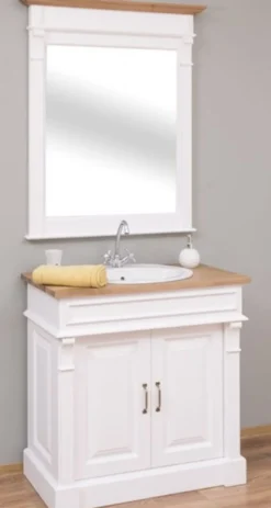Casa Padrino Landhausstil Badezimmer Set Weiß / Naturfarben - 1 Waschtisch & 1 Wandspiegel - Massivholz Badezimmer Möbel im Landhausstil