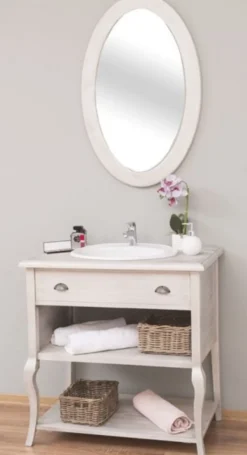 Casa Padrino Landhausstil Badezimmer Set Hellgrau - 1 Waschtisch mit Schublade & 1 Wandspiegel - Landhausstil Badezimmer Möbel