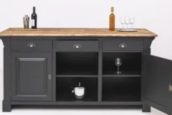 Casa Padrino Landhausstil Bar Theke Schwarz / Braun 191 x 68 x H. 95 cm - Massivholz Thekentisch - Bartisch - Massivholz Bar Möbel im Landhausstil