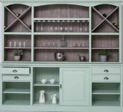 Casa Padrino Landhausstil Barschrank Mintgrün / Grau 240 x 50 x H. 210 cm - Massivholz Weinschrank im Landhausstil - Landhausstil Möbel - Bar Möbel im Landhausstil - Landhausstil Einrichtung
