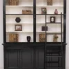 Casa Padrino Landhausstil Bücherschrank mit Leiter Schwarz / Weiß 200 x 40 x H. 240 cm - Massivholz Schrank - Wohnzimmerschrank - Regalschrank - Büroschrank - Landhausstil Möbel