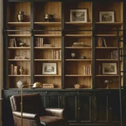 Casa Padrino Landhausstil Bücherschrank mit Leiter Antik Schwarz / Naturfarben 500 cm