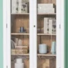 Casa Padrino Landhausstil Bücherschrank Weiß / Braun 109 x 39 x H. 210 cm - Wohnzimmerschrank mit 2 Glastüren und 2 Schubladen - Landhausstil Möbel