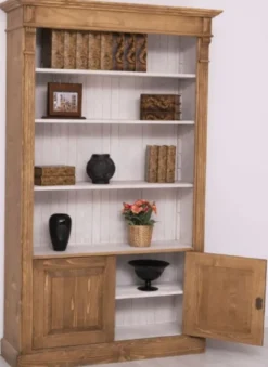 Casa Padrino Landhausstil Bücherschrank Braun / Grau 120 x 39 x H. 197 cm - Massivholz Schrank - Wohnzimmerschrank - Büroschrank - Landhausstil Möbel