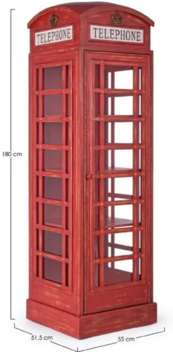 Casa Padrino Landhausstil Bücherschrank Telefonzelle Antik Rot 55 x 51,5 x H. 180 cm - Telefonzellen Regalschrank im englischen Stil - Wohnzimmer Möbel im Landhausstil - Landhausstil Möbel