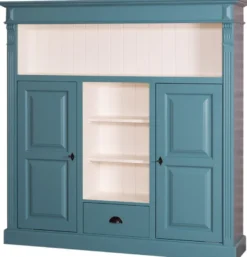 Casa Padrino Landhausstil Bücherschrank Blaugrün / Weiß 60 x 36 x H. 100 cm - Massivholz Schrank mit 2 Türen und Schublade - Wohnzimmerschrank - Landhausstil Möbel