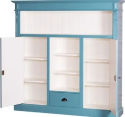 Casa Padrino Landhausstil Bücherschrank Blaugrün / Weiß 60 x 36 x H. 100 cm - Massivholz Schrank mit 2 Türen und Schublade - Wohnzimmerschrank - Landhausstil Möbel