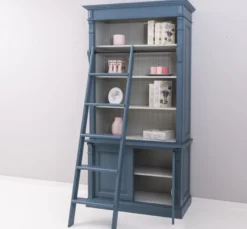 Casa Padrino Landhaus Stil Bücherschrank mit Leiter Stahlblau / Grau
