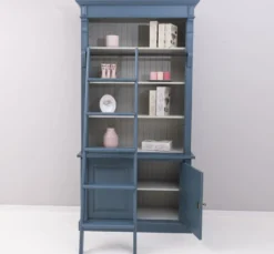 Casa Padrino Landhaus Stil Bücherschrank mit Leiter Stahlblau / Grau