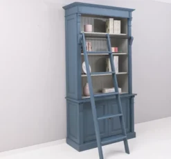 Casa Padrino Landhaus Stil Bücherschrank mit Leiter Stahlblau / Grau