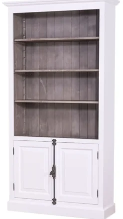 Casa Padrino Landhausstil Bücherschrank aus massivem Kiefernholz in Weiß / Dunkelbraun 109 x 40 x H. 210 cm